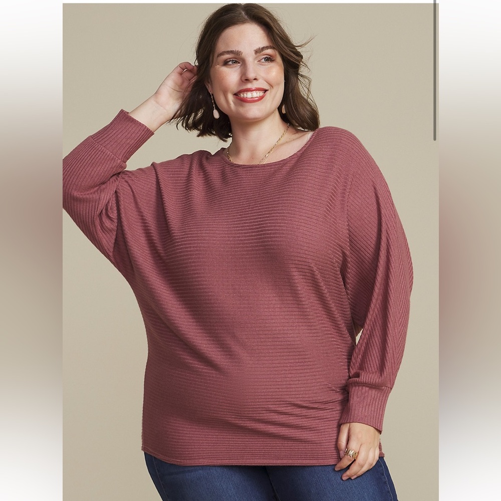 Dakota Horizontal Ribbed Rose Brown Long Sleeve Top